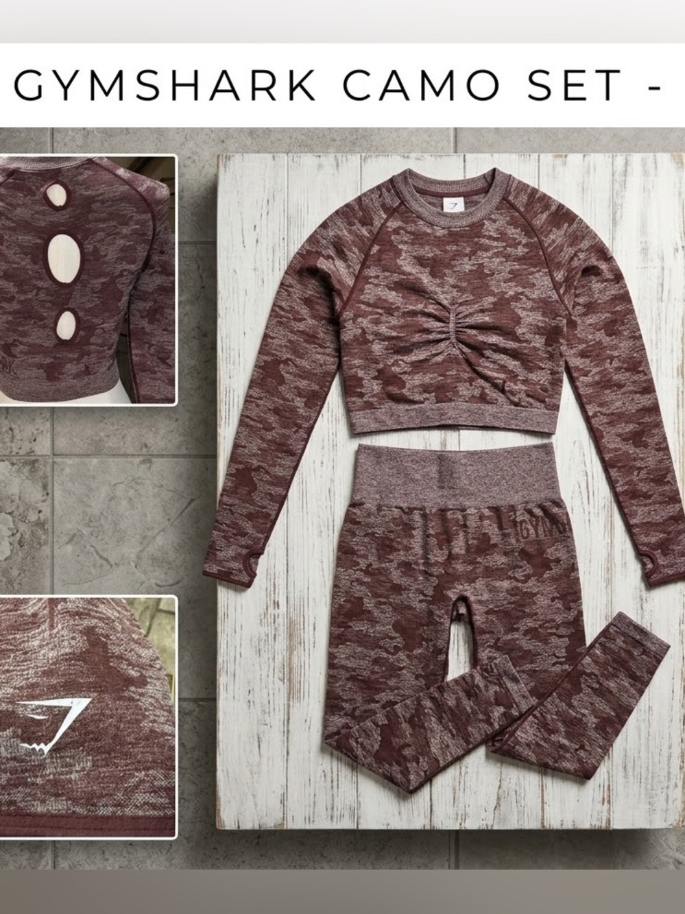 Gymshark Burgundy Camo Seamless Crop Top & High-Waist Leggings